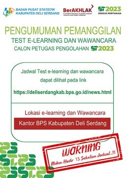 PENGUMUMAN TES MEMAKAI E-LEARNING DAN WAWANCARA  CALON PETUGAS PENGOLAHAN  ST2023