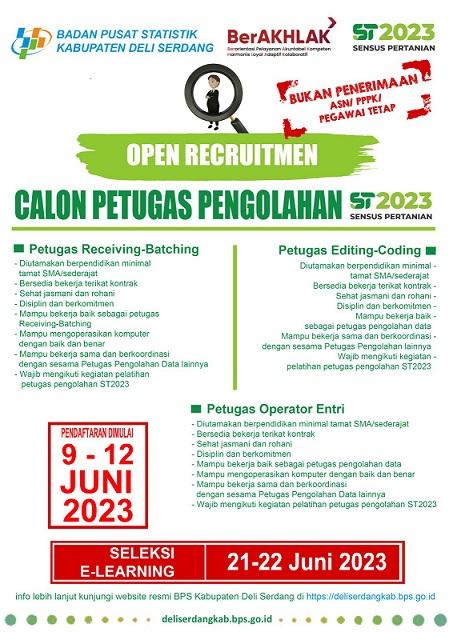 Rekrutmen Terbuka Calon Petugas Pengolahan Sensus Pertanian 2023