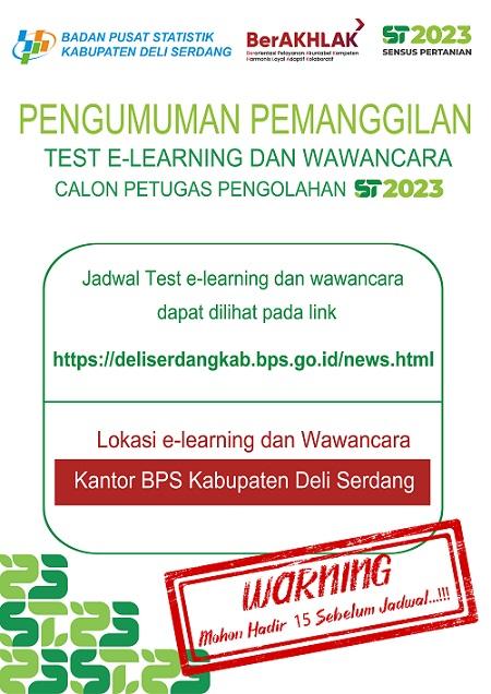 Pengumuman Tes E-Learning Dan Wawancara  Calon Petugas Pengolahan  ST2023