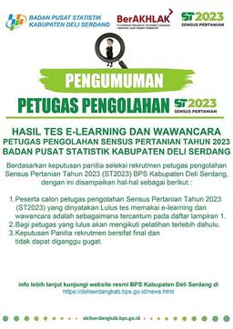 Pengumuman Hasil Tes e-learning dan wawancara  Petugas Pengolahan ST2023